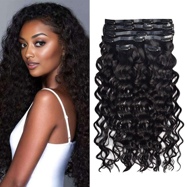 Italian Curly Clip in Hair Extensions Real Human Hair Clip ins 100% Brazilian Virgin Hair PU Seamless Clip in Hair Extensions Human Hair Natural Black Hair for Women 120 Gram 6 Pcs 24 Inch