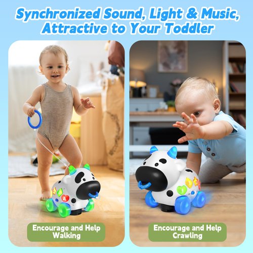 ToddlerCley Musical Toys 1 Year Old Boy Girl, Bilingual Cow Baby Toy for 6-12-18 Months, Learning Toddler Toys for 1 + Year Old Gift, 1st Birthday Gifts, Crawling Walking Toys 7 8 9 Month