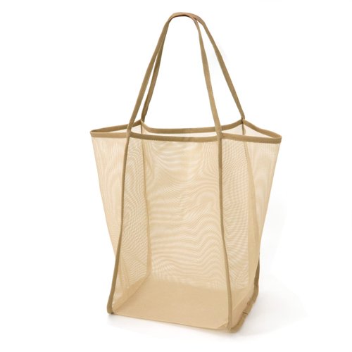 Farmer Mani Mesh Beach Bag and Tote for Sand Toys Kids Women, Foldable Lightweight Durable Toys Collecting Bag Outdoor Shopping Travel Swim (Khaki)