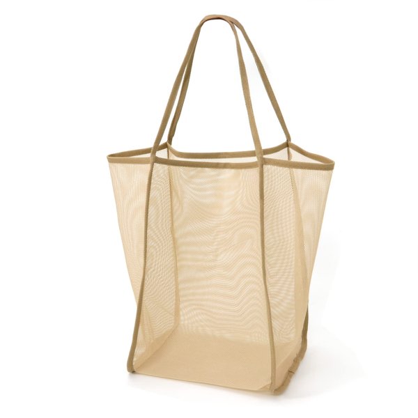 Farmer Mani Mesh Beach Bag and Tote for Sand Toys Kids Women, Foldable Lightweight Durable Toys Collecting Bag Outdoor Shopping Travel Swim (Khaki)