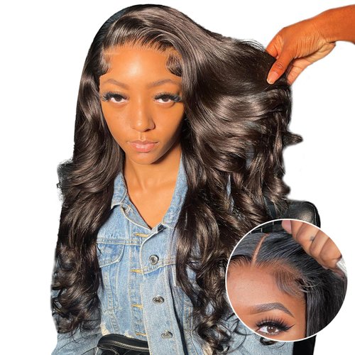 Glueless Wigs Human Hair Pre Plucked Pre Cut Wear and Go Glueless Wig for Beginners 180 Density Body Wave Lace Front Wigs Human Hair Upgraded No Glue 6x4 Lace Closure Wigs Natural Black Color 24 Inch