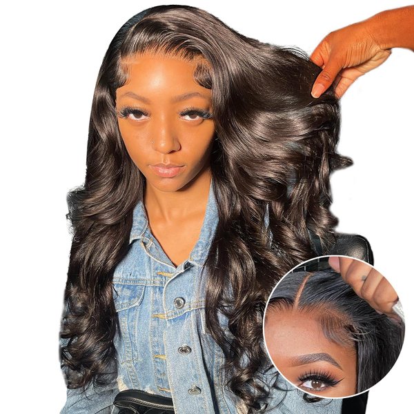 Glueless Wigs Human Hair Pre Plucked Pre Cut Wear and Go Glueless Wig for Beginners 180 Density Body Wave Lace Front Wigs Human Hair Upgraded No Glue 6x4 Lace Closure Wigs Natural Black Color 24 Inch