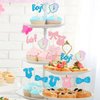 Gyufise 24 Pack Boy or Girl Cupcake Toppers Glitter Onesie Jumpsuit Footprint Bow Tie Cupcake Picks Baby Shower Kids Birthday Gender Reveal Party Cake Decorations Supplies