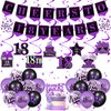 Purple 18th Birthday Decorations for Girls Boys Purple Black 18th Birthday Banner Hanging Swirls 18th Birthday Balloons Happy 18th Birthday Cake Topper for Purple Cheer to 18 Years Party Supplies