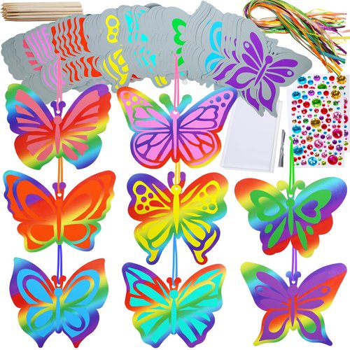 Winlyn 48 Sets 8 Styles Magic Color Scratch Butterfly Ornaments Decorations Butterfly Scratch Art...