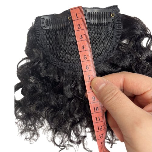 100% Human Hair Bangs Afro Curly Fringe Hair Bangs Fluffy Kinky Curly Human Hairpieces for Black Women Clip in on Hair Extensions (Dark Brown Color)