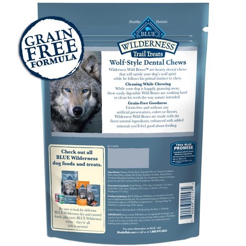 Blue Buffalo Wilderness Trail Treats Wild Bones Large Dental Chews, Grain-Free Dog Bones for Large Dogs Made with Natural Ingredients, 10-oz Bag