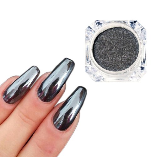 MEILINDS Chrome Nail Powder Metallic Mirror Effect Nail Powder Nail Art Chrome Black Mirror Powder Shiny Ultra Thin Dazzling Pigment Dust Nail Glitter Metal Decor for DIY Nail Art Gel Polish 1g/Bottle