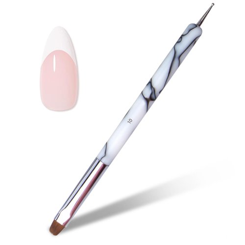 French Nail Brush, 2 Way French Gel Acrylic Nail Art Kolinsky Brush With Dotting Tool for Professional Manicure Cuticle Clean Up Nail Art Design, Wave Pattern Handle (NB125-#10, White)