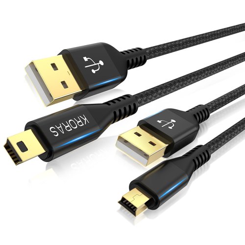 KRORAS Mini USB Cable 6.6 FT 2Pack Compatible with TI-84 Plus CE Graphing Calculator,TI-Nspire CX CAS, TI 84 Plus C Silver Edition, Texas Instruments Calculators,Garmin Nuvi GPS,Dash Cam,etc