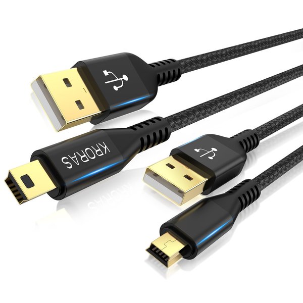 KRORAS Mini USB Cable 6.6 FT 2Pack Compatible with TI-84 Plus CE Graphing Calculator,TI-Nspire CX CAS, TI 84 Plus C Silver Edition, Texas Instruments Calculators,Garmin Nuvi GPS,Dash Cam,etc