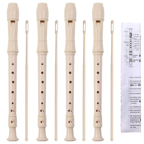 SANNIX 4 Pack Recorder Instrument for Kids, 8 Hole German Style Soprano Recorder for Beginner, Recorder With Cleaning Rod, School Student Music Instrument (Ivory)
