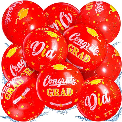 Silipull 12 Pack Graduation Beach Balls 11.8" Inflatable Congrats Grad Ball Graduation Party Favors Gifts Class of 2024 Decoration Sign Pool Toy for Student Seniors Teens College(Red,Simple)