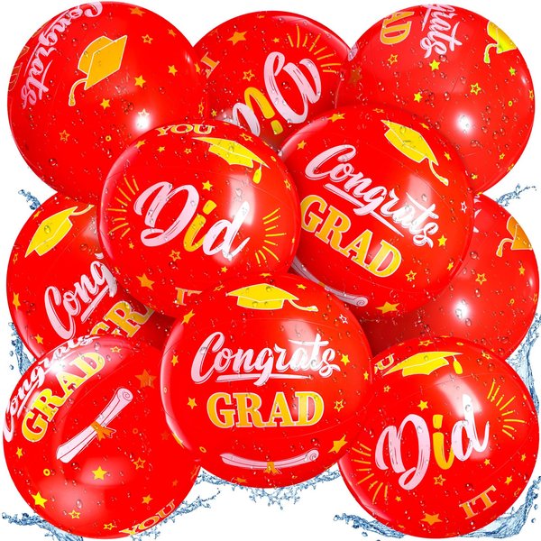 Silipull 12 Pack Graduation Beach Balls 11.8" Inflatable Congrats Grad Ball Graduation Party Favors Gifts Class of 2024 Decoration Sign Pool Toy for Student Seniors Teens College(Red,Simple)