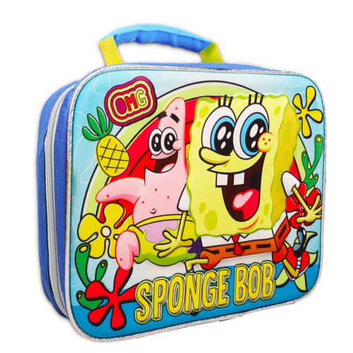 AWEHIRU Spongebob Squarepants Lunch Box Insulated Kit for Boys Girls Kids with Stickers and More (Spongebob School Supplies)