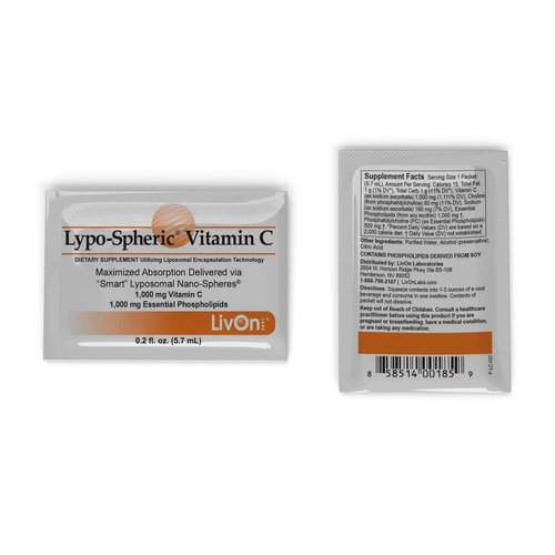 LivOn Laboratories Lypo–Spheric Liposomal Vitamin C 1000mg 30 Packets - No Sugar, Immune Support, Plant Based - Easy to Swallow, Absorbable, Convenient Individual Packets 100% Non–GMO, Gluten Free