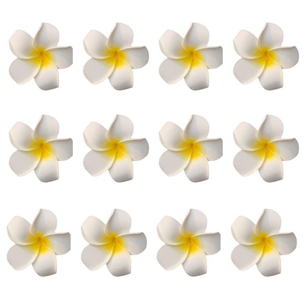 12PCS 2.4Inch White Foam Hawaiian Frangipani Artificial Plumeria Flower Hat Hair Clips Artificial Clips Hair Accessories for Bridal Wedding Party Beach Vacation Hair Decorations