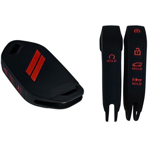 REPROTECTING Silicone Rubber Key Fob Cover Compatible with 2024 2023 Kia Telluride (Black with White/Black with red, 5 Buttons)