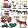 BOLZRA Mini Barn Farm Toys Playset, 66PCS Plastic Animals Figurines and Fence Farm Playset, Farm Figures Farmer Vehicle Toy Truck with Trailer for 3-12 Years Old Kids Boys Girls Toddlers