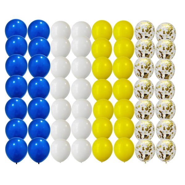 Caiyungu Blue and Yellow Balloons,12Inch 70Pcs Dark Blue Yellow White Balloon and Gold Confetti Party Balloons for Birthday Party Decorations Weddings and Graduation