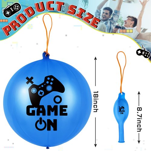 32 Pcs Video Game Punch Balloons Pixelated Punch Ball Pixel Video Game Punching Balls Latex Punch Balls Toys for Fun Games, Birthday Party Favors Supplies, Goodie Bag Filler (Blue, Black)