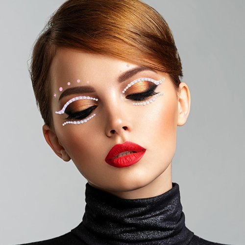 OIIKI 3 Sheets Eye Gems Stickers, Acrylic Face Makeup Rhinestones, Colorful Star Pearl Gems Eye Face Jewels, Halloween Glitter Eye Tattoo Stickers for Women Girls for Parties, Festivals