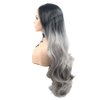 RainaHair Long Wavy Lace Front Wigs for Women Black Roots to Grey Ombre Synthetic Wig with Middle Parting Heat Resistant 24inch