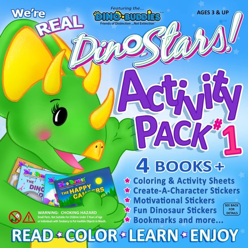 Dino-Buddies® Coloring & Activity Pack #1 - Cute Dinosaur Coloring Book with Stickers, Make-A-Face & Motivational Sheets - Activities for Kids Ages 3+