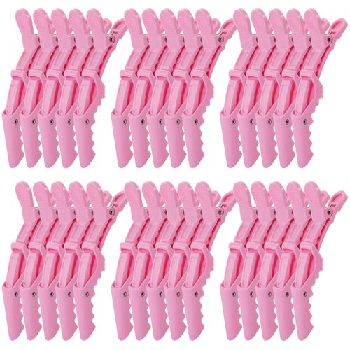 Kipeber 30 Pcs Plastic Alligator Hair Clips, Pink Hair Clips for Styling Sectioning, Professional Hair Styling Clips for Women with Wide Teeth & Double-Hinged Design