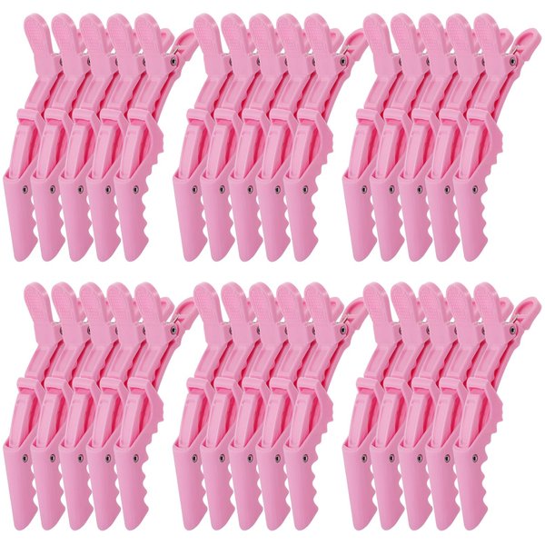 Kipeber 30 Pcs Plastic Alligator Hair Clips, Pink Hair Clips for Styling Sectioning, Professional Hair Styling Clips for Women with Wide Teeth & Double-Hinged Design