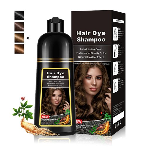 QIUFSSE Hair Color Shampoo 3 in 1 Shampoo Para Canas Light Brown Shampoo Color Natural Herbal Shampoo Hair Dye for Women Men 500ml,Shampoo Para Pintar El Cabello - Light Brown