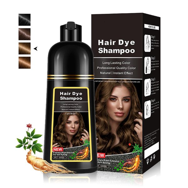 QIUFSSE Hair Color Shampoo 3 in 1 Shampoo Para Canas Light Brown Shampoo Color Natural Herbal Shampoo Hair Dye for Women Men 500ml,Shampoo Para Pintar El Cabello - Light Brown