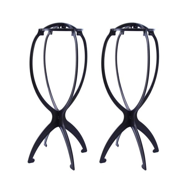 YANTAISIYU 2 Pieces Wig Stands Wig Head Stand 14.2 Inches Travel Wig Stand Portable Wig Holder for Multiple Wigs and Hats (Black)