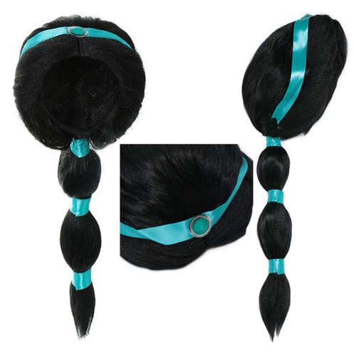 Arabian Princess Wig for Girls Jasmine Braid with Princess Tiara Princess Dress Up Costume Cosplay Halloween Accessories for Kids