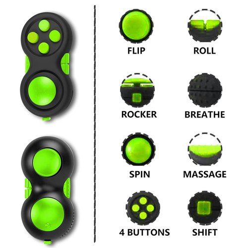 Mini Fidget Button Controller Pad Toys for Kid Adults with Anxiety and Autism (Black & Green)
