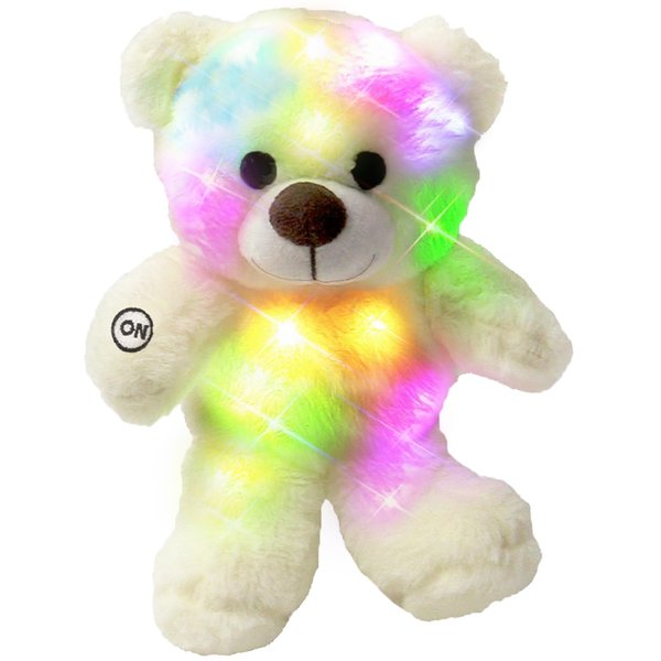 The Noodley LED Light Up Stuffed Animal Sleep Toy Kids Plush Soft Night Light Boys Girls - Small White 12 inch