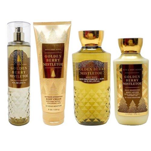 Generic 4 Golden Berry Mistletoe Deluxe Gift Set Fine Fragrance Mist, Body Cream, Body Wash and Body Lotion Full size