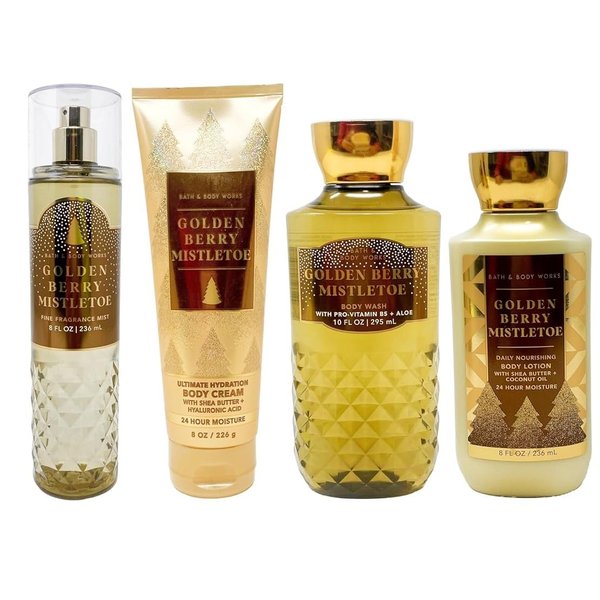 Generic 4 Golden Berry Mistletoe Deluxe Gift Set Fine Fragrance Mist, Body Cream, Body Wash and Body Lotion Full size