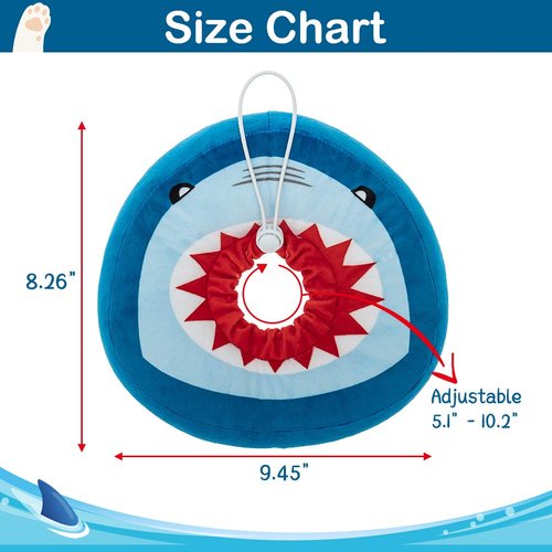 EXPAWLORER Cat Surgery Recovery Collar - Adjustable Donut Cat Cone Collar Soft, Pet E Collar for Wound Healing Protective Elizabethan Collars for Pets Kitten and Small Dogs, Cute Shark Design