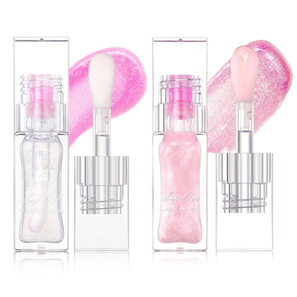 Erinde 2PCS Magic Color Changing Lip Oil, Moisturizing Lip Glow Oil, Plumping Shimmer Big Brush Tinted Lip Balm Lip Care, Long Lasting Nourishing Non-sticky Fresh Texture Lip Gloss Lip Balm
