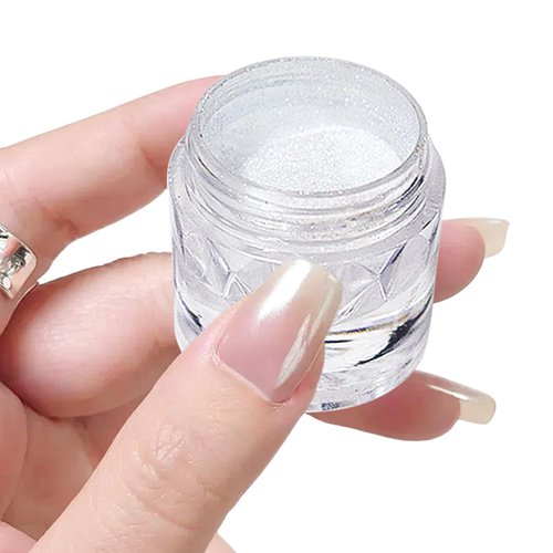 White Chrome Nail Powder Super Glossy Clear Mirror Effect Smooth Pearl Glitter Pigment Powder, Wh...