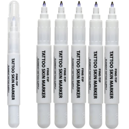 ELEMENT TATTOO SUPPLY - Fine Tip Purple Skin Body Markers for Tattoo Stencil Long Lasting Precise Lines Skin Safe Markers for Tattoo Artists Freehand 5 pack