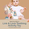 Itzy Ritzy Link & Love Toy for Stroller or Car Seat; Features Textured Ribbons, Crinkle Sounds, Clinking Rings & Silicone Teether; Designed For Ages 0 Months and Up (Unicorn)