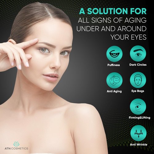 ATN Cosmetics Caffeine Eye Cream, Collagen Eye Cream for all skin types, For Wrinkles & Dark Circles, and Puffiness, Infused with Hyaluronic Acid & Niacinamide, 1.7 OZ / 50 G