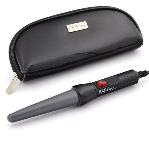 FARI Travel Mini Hair Curling Iron Wand with Ceramic Tourmaline Coating, Dual Voltage Fast Heating Barrel Creates Salon Grade Wavy in Minutes, Heat Resistant Glove and Travel Pouch Included, Black