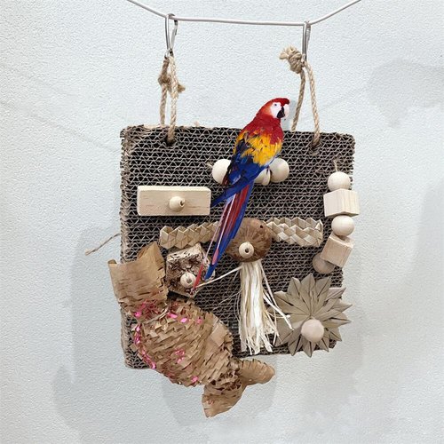 Partslety Parrot Foraging Toy, Bird Chew Toys with Palm, Nut, Corn Leaf, Wood Block, Bird Cardboard Paw Grinding Perch, Parakeet Cage Accessories for Lovebird, Budgie, Finches