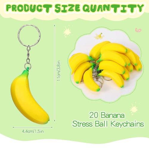 Jexine 20 Pack Banana Keychains Stretchy Toys Banana Fidget Toys Banana Stress Toy for Birthday Party Favors School Supplies
