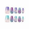 Rilafuvu Medium Press on Nails Coffin Fake Nails Colorful Ombre Nail Press ons Artificial Nails 3D Rhinestones Glitter Glue on Nails Glossy Acrylic Nails Press on Nail for Women and Girls 24Pcs