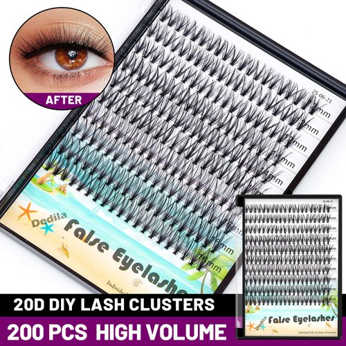 Dedila 200Pcs Handmade Individual False Eyelashes Thickness 0.07mm D Curl Mixed 10-12-14mm /11-13-15mm/12-14-16mm/16-18-20mm 3D Volume Cluster Eye Lashes Etensions (12-14-16mm)