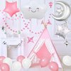 47 Pieces Sleepover Party Decoration Pink Sleepover Birthday Party Balloons Banner Cute Moon Star for Girls Pajamas Slumber Party Night Out Party Decoration (Pink)